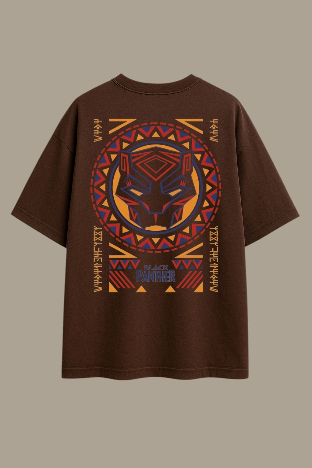 Black Panther Tribal Graphic Brown Oversized T-shirt