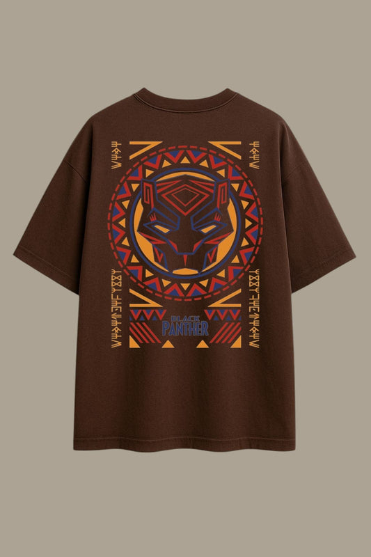 Black Panther Tribal Graphic Brown Oversized T-shirt