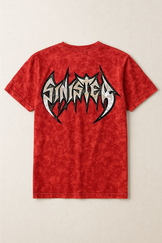 Sinister Red Acid-Wash Oversized T-shirt