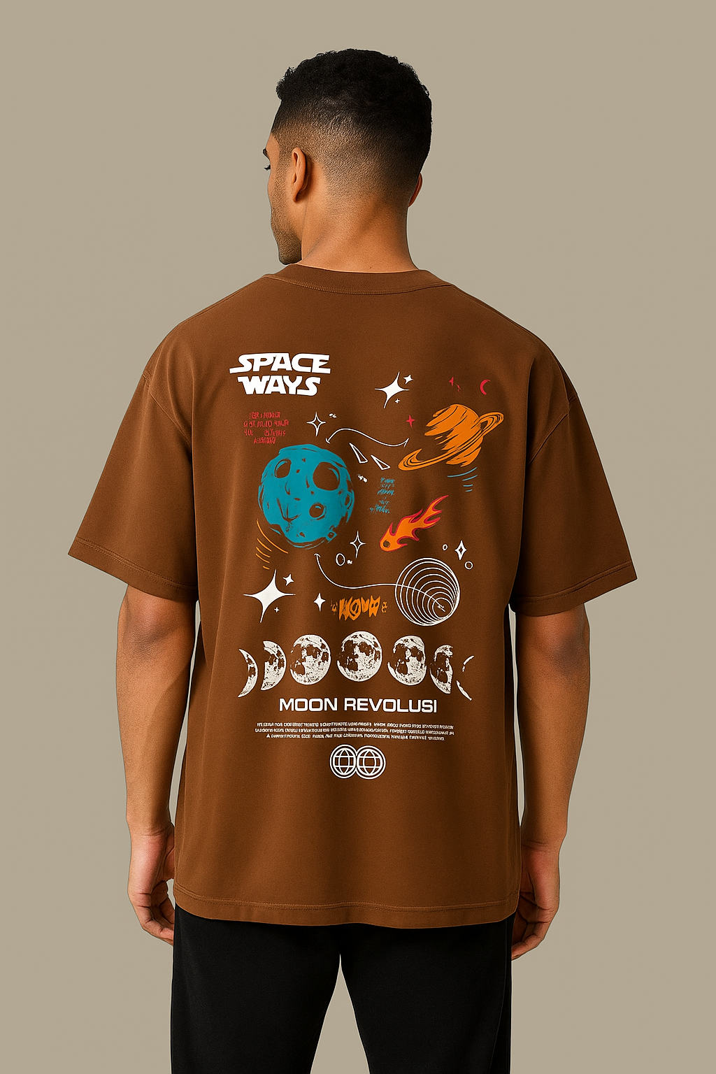 Space Ways “Moon Revolusi”  Brown Oversized T-shirt