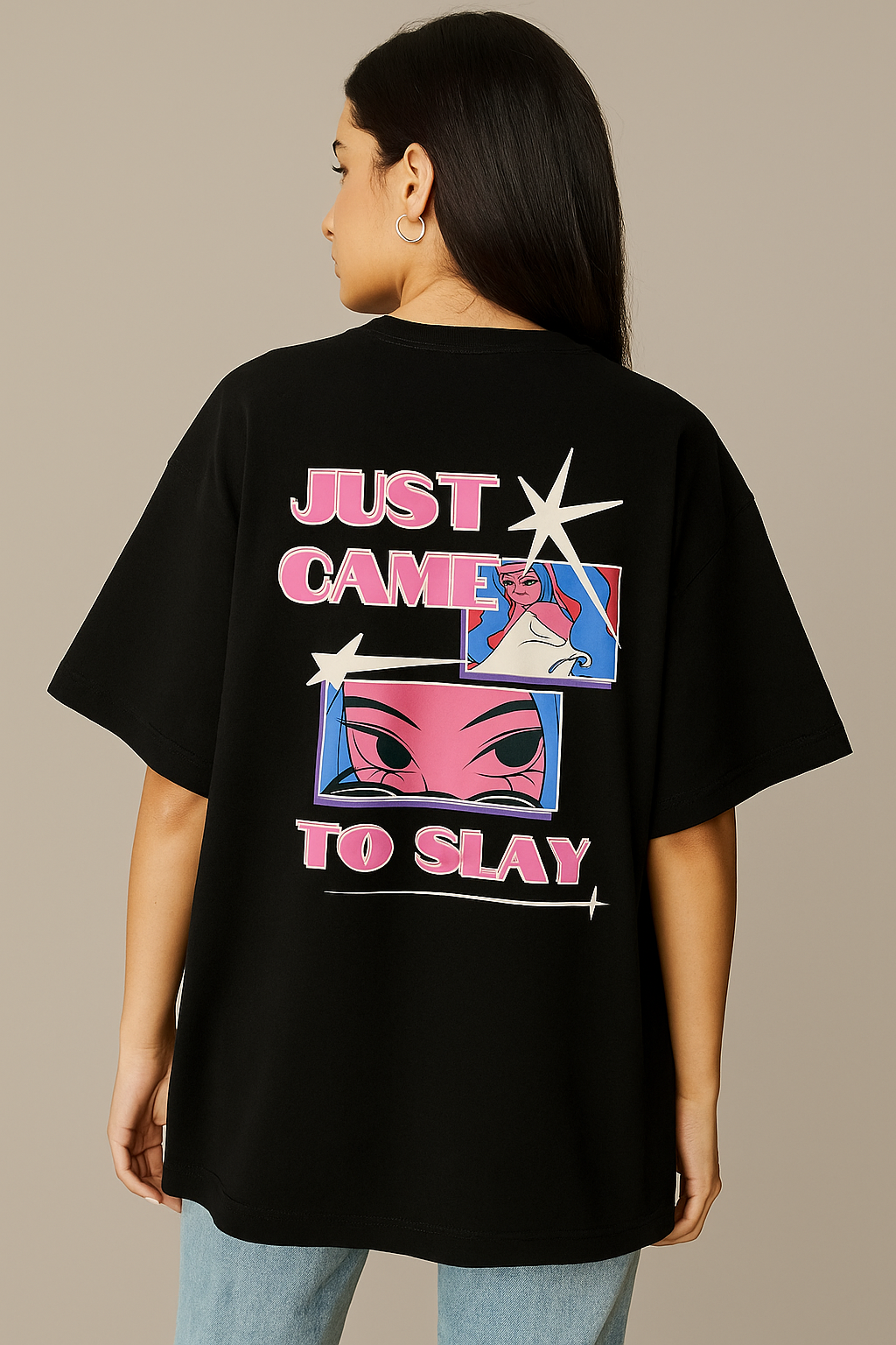 Just Came to Slay White Oversized Graphic T-shirt