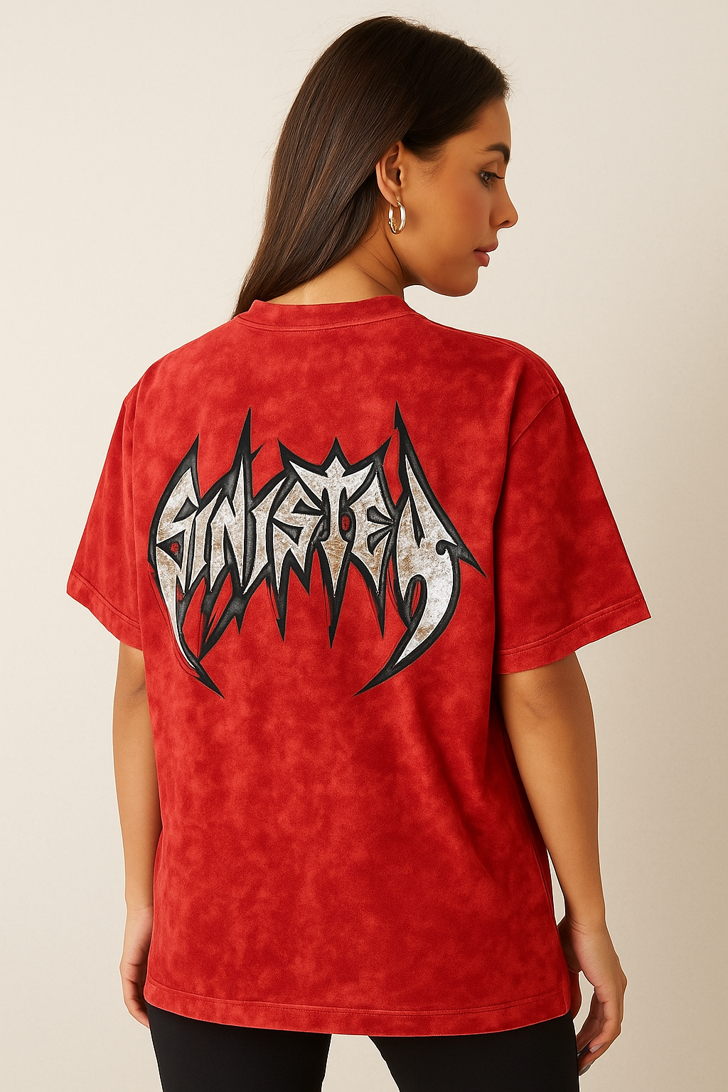 Sinister Red Acid-Wash Oversized T-shirt