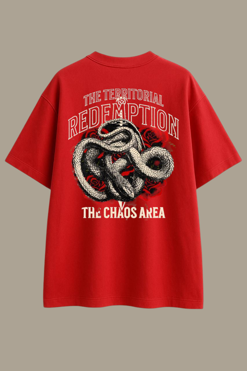 The Territorial Redemption Red Oversized Graphic T-shirt