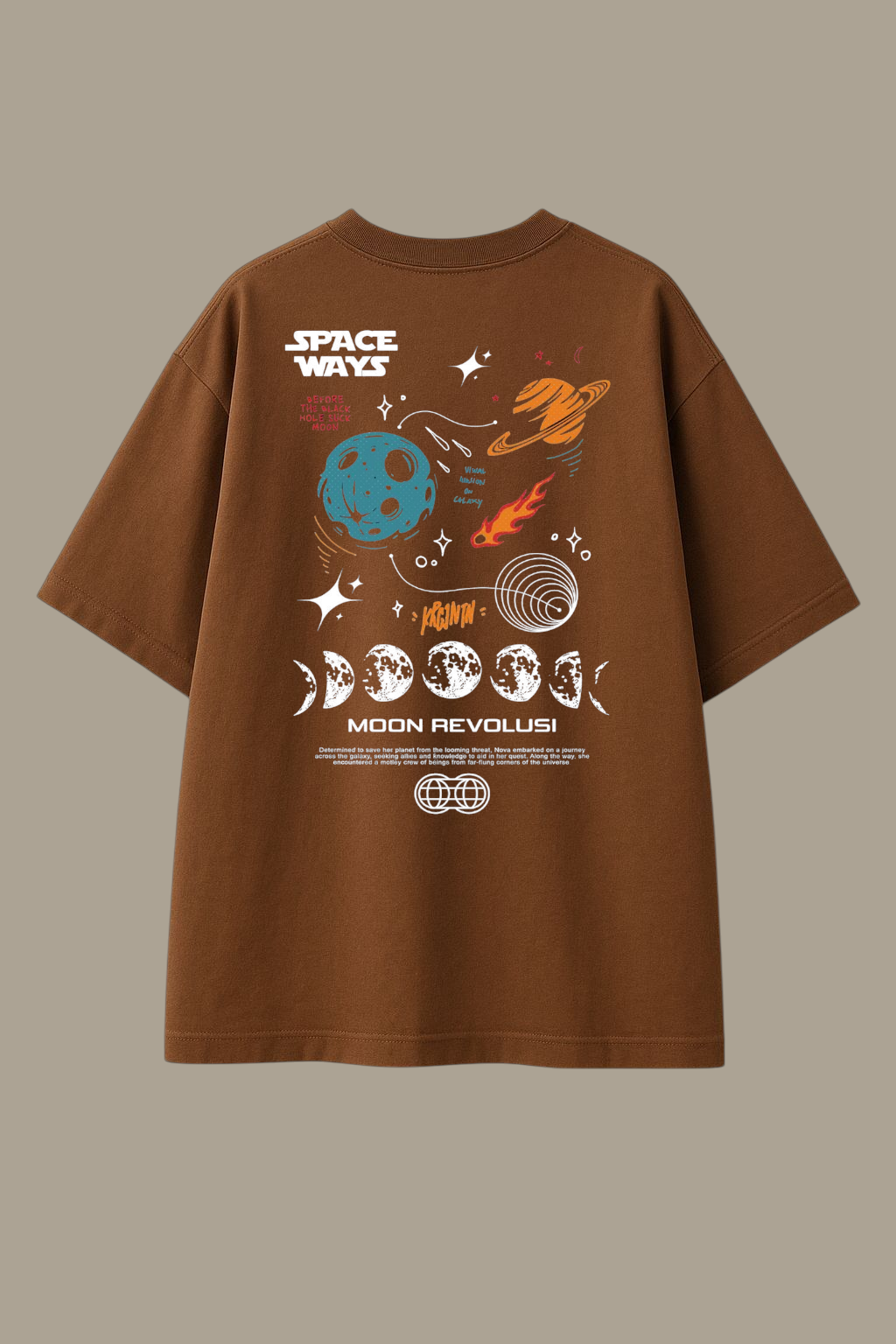 Space Ways “Moon Revolusi”  Brown Oversized T-shirt