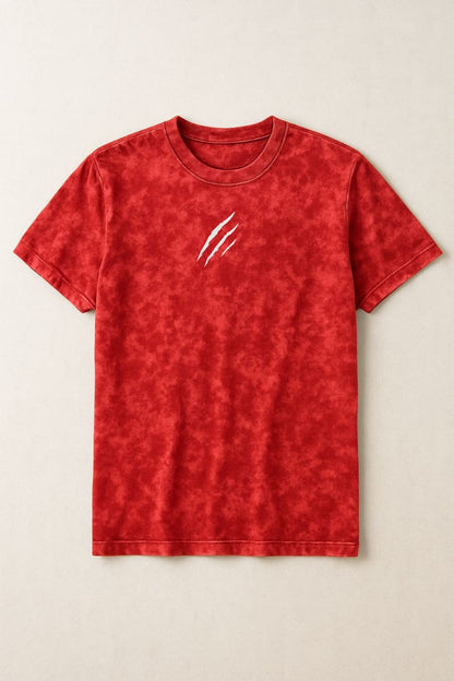 Bareanimal Cropped Solid Red Acid-Wash T-shirt