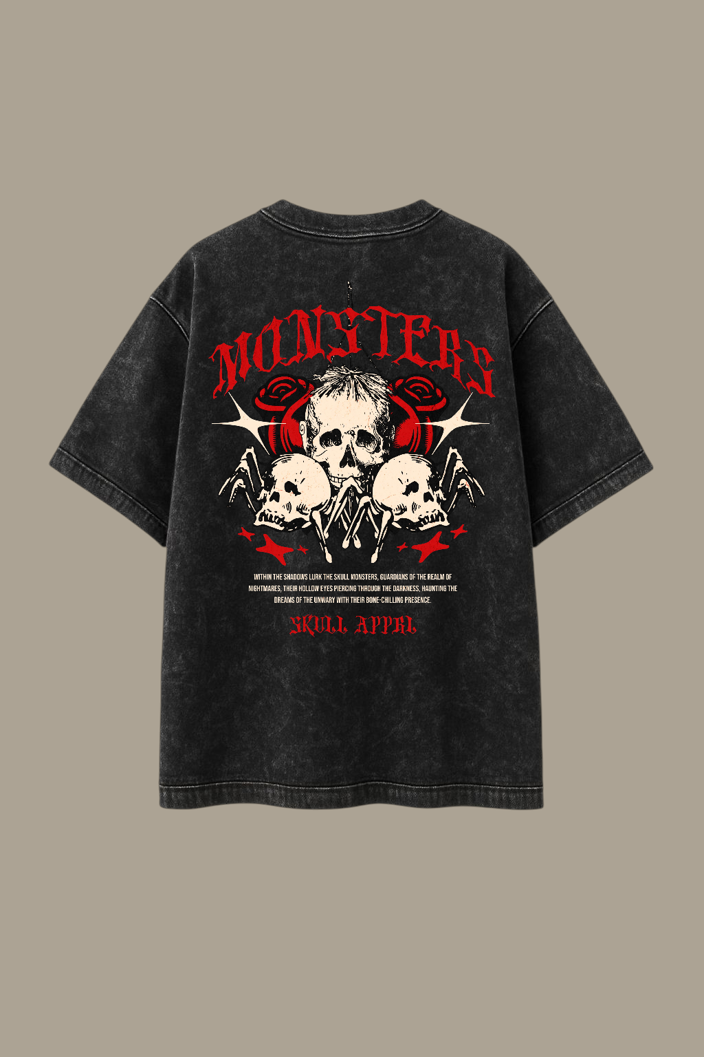 Monsters Skull Graphic Acid-Wash Oversized T-shirt