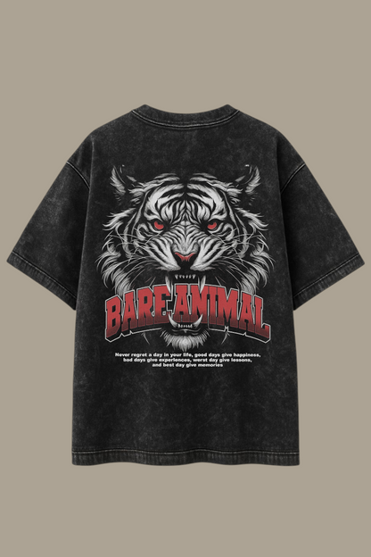 BAREANIMAL “Fearless Tiger” Oversized Black Acid-Wash T-shirt