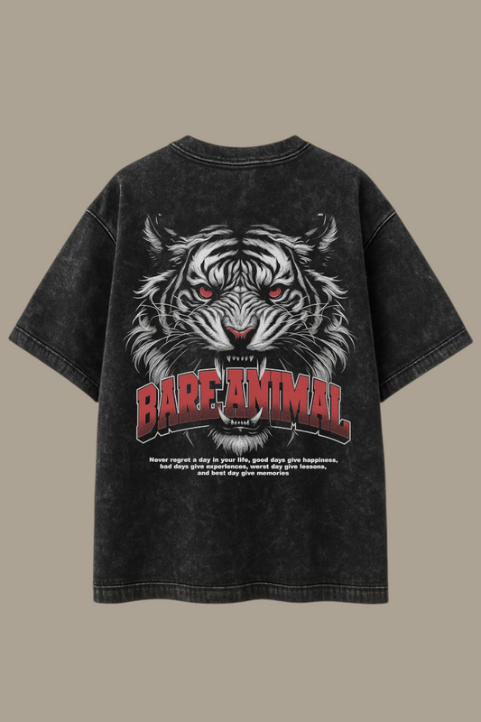 BAREANIMAL “Fearless Tiger” Oversized Black Acid-Wash T-shirt