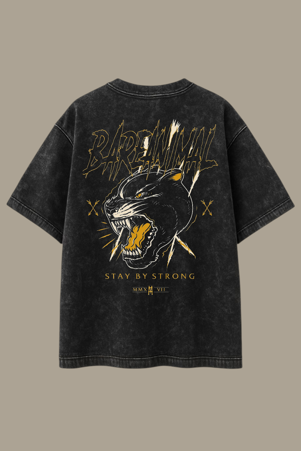 BAREANIMAL “Stay By Strong” Oversized Black Acid-Wash T-shirt