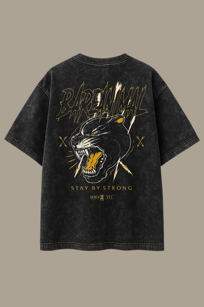 BAREANIMAL “Stay By Strong” Oversized Black Acid-Wash T-shirt
