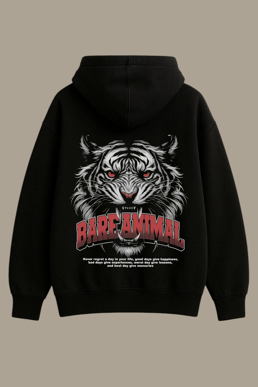 BAREANIMAL Fearless Tiger Oversized Black Hoodie